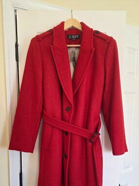 J.Crew Italian Wool Red Belted Coat -- NWT -- Luxury Winter Coat